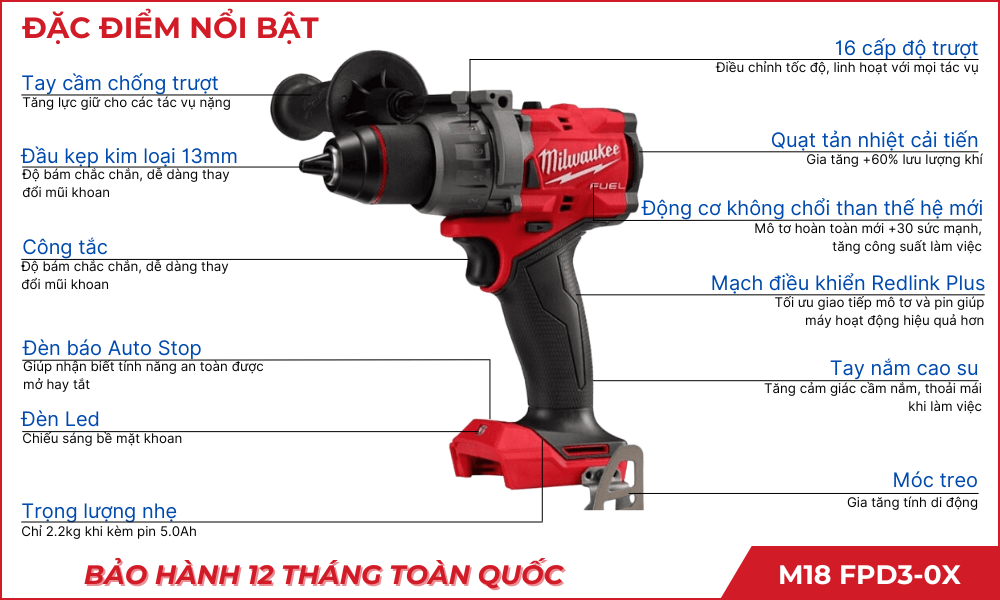 M18 FPD3-0X Máy khoan động lực Milwaukee (Chưa Pin & Sạc)